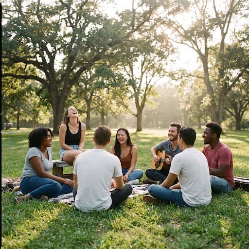 A community circle gathered outdoors