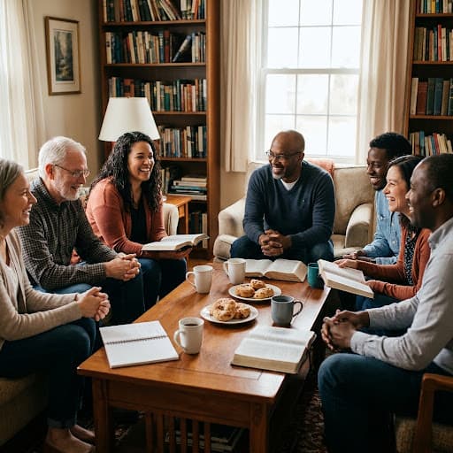 A small group studying the Bible together